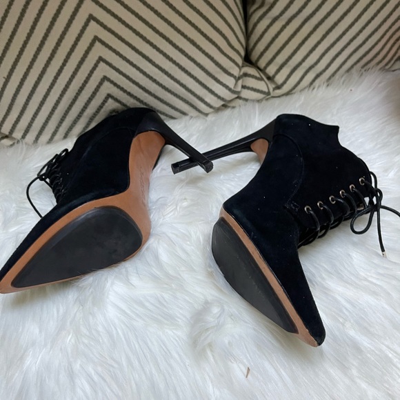 L.A.M.B Isabella Black Suede Leather Stiletto Booties - Picture 3 of 14